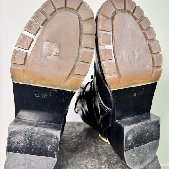 Chloe Diane Black Leather Lace up Combat Boots with Gold Buckle Size 9 - Picture 10 of 12